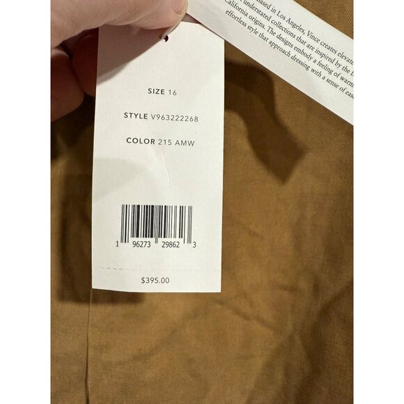 Vince Womens Pleated Wide-Leg Pants Size 16 Amber Wheat Cotton Blend Luxury - Picture 3 of 6